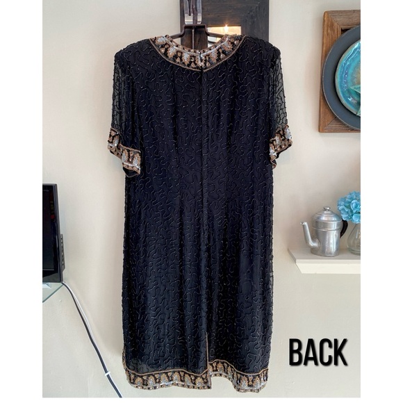 Vintage Beaded Cocktail Dress, 100% Black Silk, Beads & Sequins,by L Kazar,NY,2X - Picture 3 of 14